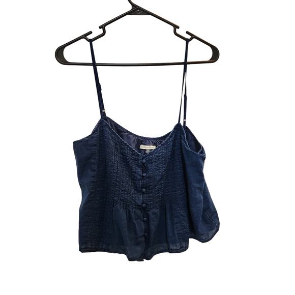 American Eagle Pintuck Sleeveless Boho Button Up Tank Top Navy Blue Medium - Picture 6 of 12